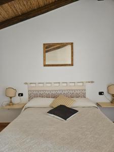 a bedroom with a bed with a mirror on the wall at Tenuta Don Ballore Country Resort in Galtellì