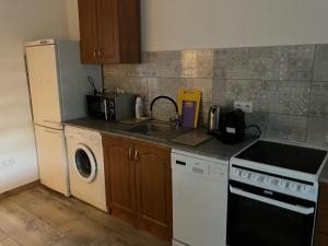 a kitchen with a sink and a stove and a dishwasher at Don Kichot in Grajewo +5 photos