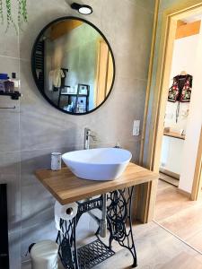 a bathroom with a white sink and a mirror at Nadbużańska Ostoja in Kamieńczyk +30 photos