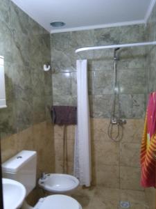 a bathroom with a shower and a toilet and a sink at Alojaserve in San Rafael