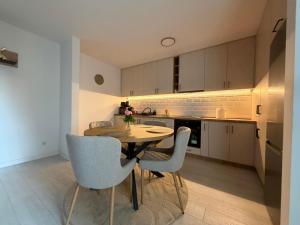 a kitchen with a table and chairs in a room at IDDA Concept 1 in Târgu-Mureş