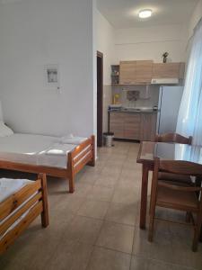 a living room with two beds and a kitchen at Anemoni apartment Asprovalta in Asprovalta +14 photos