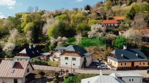 an aerial view of a small village with houses at Vila Cornelia in Banská Štiavnica