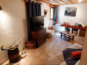 a living room with a couch and a tv in it at Villa Silote in La Grave