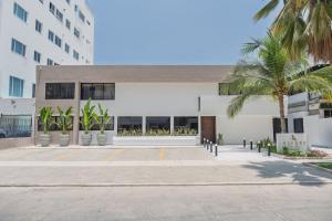 a building with a palm tree in front of it at Alcaré Rooms Cartagena in Cartagena de Indias