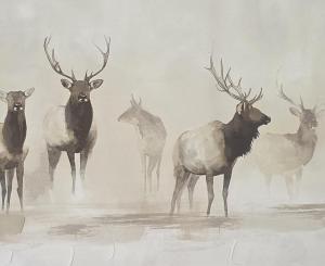 a painting of a group of deer in the dust at Appartamento CHAN in Cama