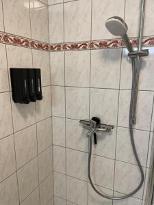 a shower with a shower head in a bathroom at Innside - Terrace and Mountain Views in Innsbruck
