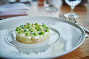 a small dessert on a plate on a table at Skjolden Hotel in Skjolden