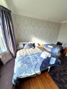 a bedroom with two twin beds and a window at Cosy On Till in Oamaru