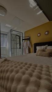 a bedroom with a large bed with a large tufted mattress at Ô Saphir Spa - Maison N2 in Denain