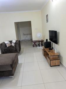 a living room with a couch and a tv at Rehoboth Area 49 Guest House in Lilongwe
