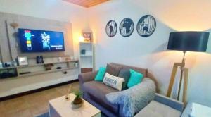 a living room with a couch and a tv at Studio Monoambiente Urbano en radar centrico,completo y funcional con Alexa in Ushuaia