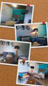 a collage of four pictures of a living room at Studio Monoambiente Urbano en radar centrico,completo y funcional con Alexa in Ushuaia +11 photos