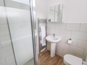 a bathroom with a toilet and a sink and a shower at Bod A Quinte in St Ives +18 photos