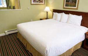 a large white bed in a hotel room at Colonial Motel in Brattleboro