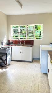 a kitchen with a sink and two windows at Bungles Ungalow in Castries +11 photos