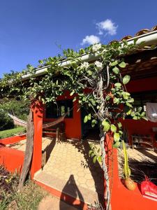 an orange house with a tree in front of it at Casa Morro Branco in Palmeiras