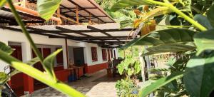 an outside view of a house with a wooden roof at La TOLVA Café & experiencia in Pijao