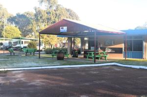 a picnic shelter with a picnic table in a park at Collie Tourist Park in Collie +8 photos