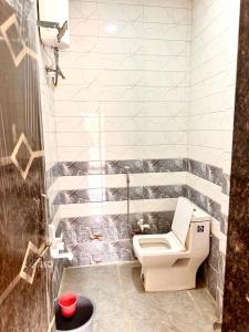 a bathroom with a white toilet in a room at Shiv Guest house in Ellora
