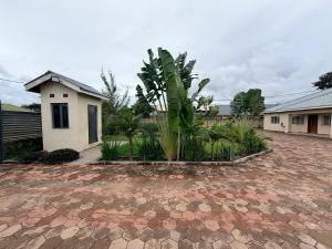a house with a palm tree in the middle of a courtyard at Destiny Executive Apartments in Solwezi