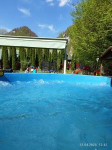 a large pool of blue water in a yard at CASA ARTEMI in Remeţi