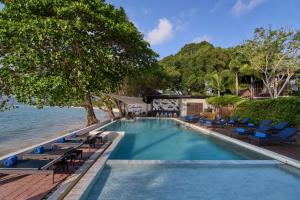 a swimming pool with lounge chairs and the water at Homm Chura Samui in Chaweng