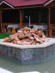 a large pile of meat sitting on a table in the water at Hotel Akre in Kavarna