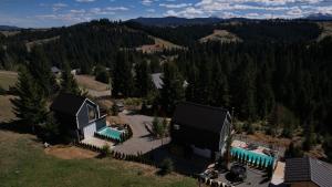 an aerial view of a house with a swimming pool at Boho Shale in Yablunytsya