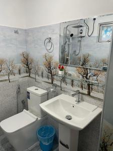 a bathroom with a sink and a toilet and a mirror at Ciel Grand 99 Villa in Katugastota