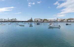a group of boats in a large body of water at El Rincón del Charco in Arrecife