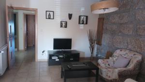 a living room with a couch and a tv at Casa do Adro in Arcozelo