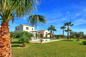 a house with a swimming pool and a palm tree at Villa Casale by PosarelliVillas in Bisciano