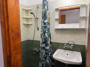 a bathroom with a sink and a shower at Семейна къща Боеви in Pomorie +7 photos