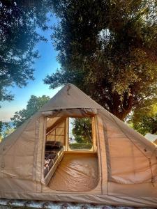 a large tent with a window in it at Bocana Camping Borsh in Borsh