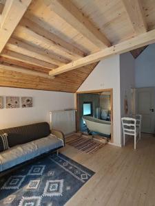 a living room with a couch and a bath tub at Casa Lucia in Dămuc