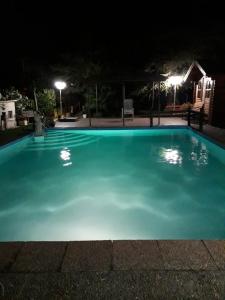 a large blue swimming pool at night at Chalet Can Bola in Arbeca