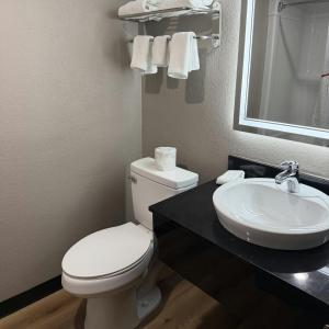 a bathroom with a white toilet and a sink at Red Roof Inn Kokomo in Kokomo +27 photos