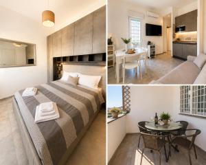 a bedroom and a living room with a bed and a table at La casa di Mare in Torvaianica