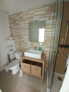 a bathroom with a toilet and a sink and a shower at Rever la Saône in Rigny +5 photos