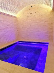 a swimming pool with purple lights in a room at Villa Paraíso in Seville +18 photos