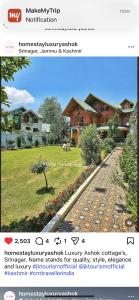 a page of a website with a picture of a house at Luxury Ashok Cottage in Srinagar