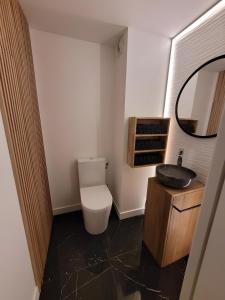 a bathroom with a toilet and a sink at Couleur océan, piscine et plage in Le Croisic