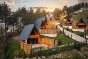 an aerial view of a wooden house on a hill at Morrian Sapanca in Sapanca