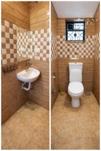 two pictures of a bathroom with a toilet and a sink at Coconut Inn - Parra Goa in Mapusa