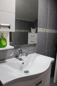 a bathroom with a white sink and a mirror at Vikendica Drinska Flora, Loznica - Lipnički Šor in Lipnički Šor +12 photos