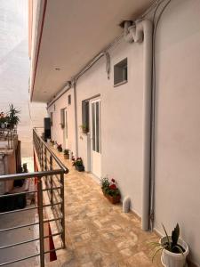 a balcony of a building with potted plants at Milto's Rooms in Himare
