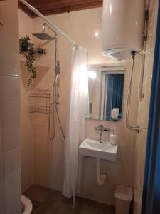 a bathroom with a shower and a sink and a toilet at NeNa Apartmani - Ruma #2 in Ruma