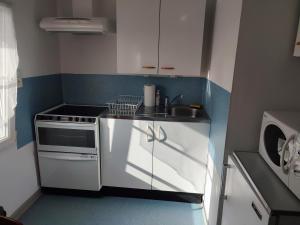 a small kitchen with a sink and a stove at Le Nid Douillet in Saint-Berthevin-sur-Vicoin
