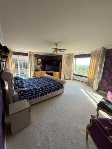 a bedroom with a bed and a ceiling fan at Winterwood in Listowel